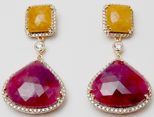Yellow Sapphire And Ruby Earring Design Gender: Women'S