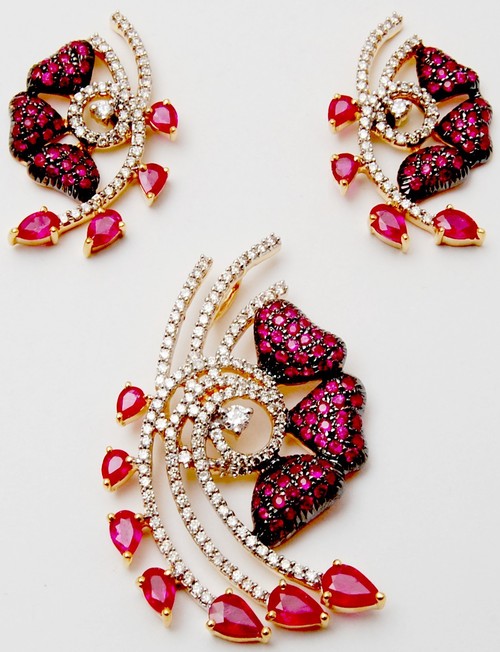 Black Rhodium Ruby Designer Earring Pair Gender: Women'S