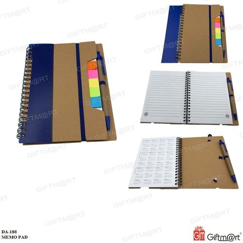 Memo Book with Sticky Notes - Paper, 12x10 cm, Brown | Eco Friendly, Notebook with Calendar, Ideal for Notes, Reminders, Conference Use