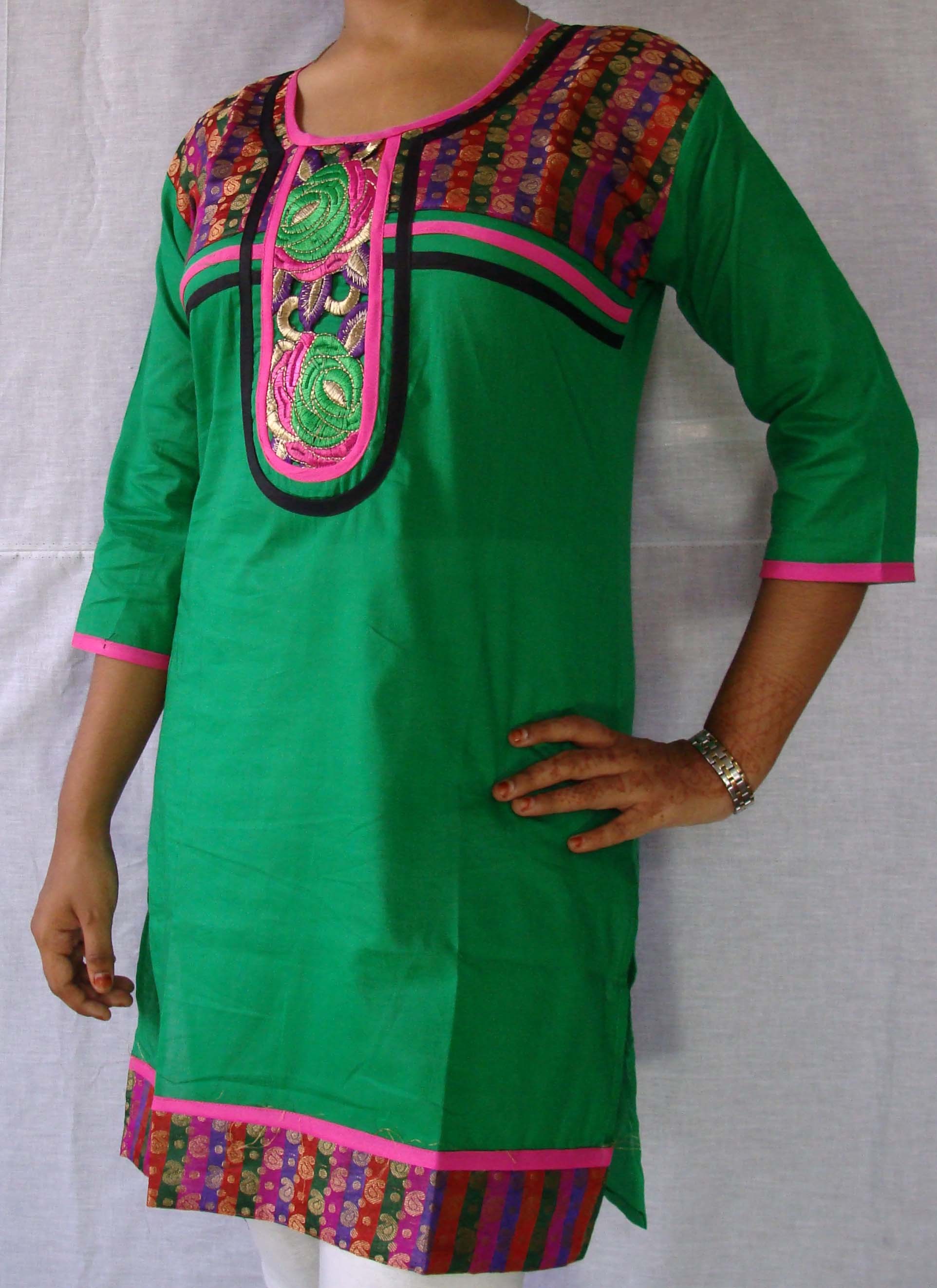 Designer Cotton Kurti With Saree Pattern Neck