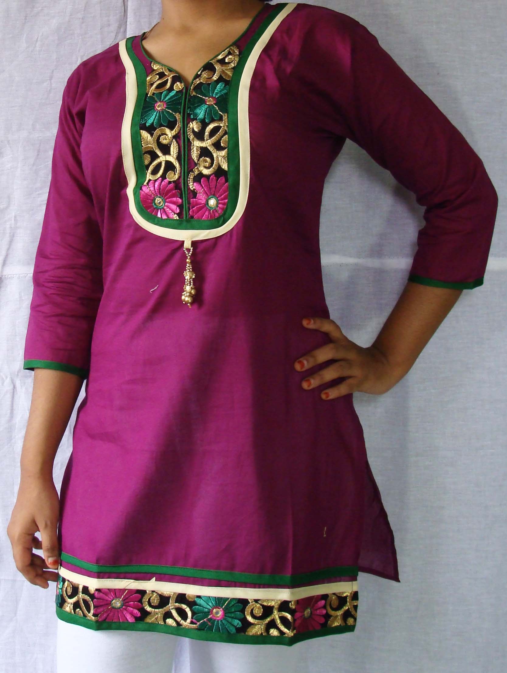 Designer Cotton Kurti 2 Lace U Neck Hanging
