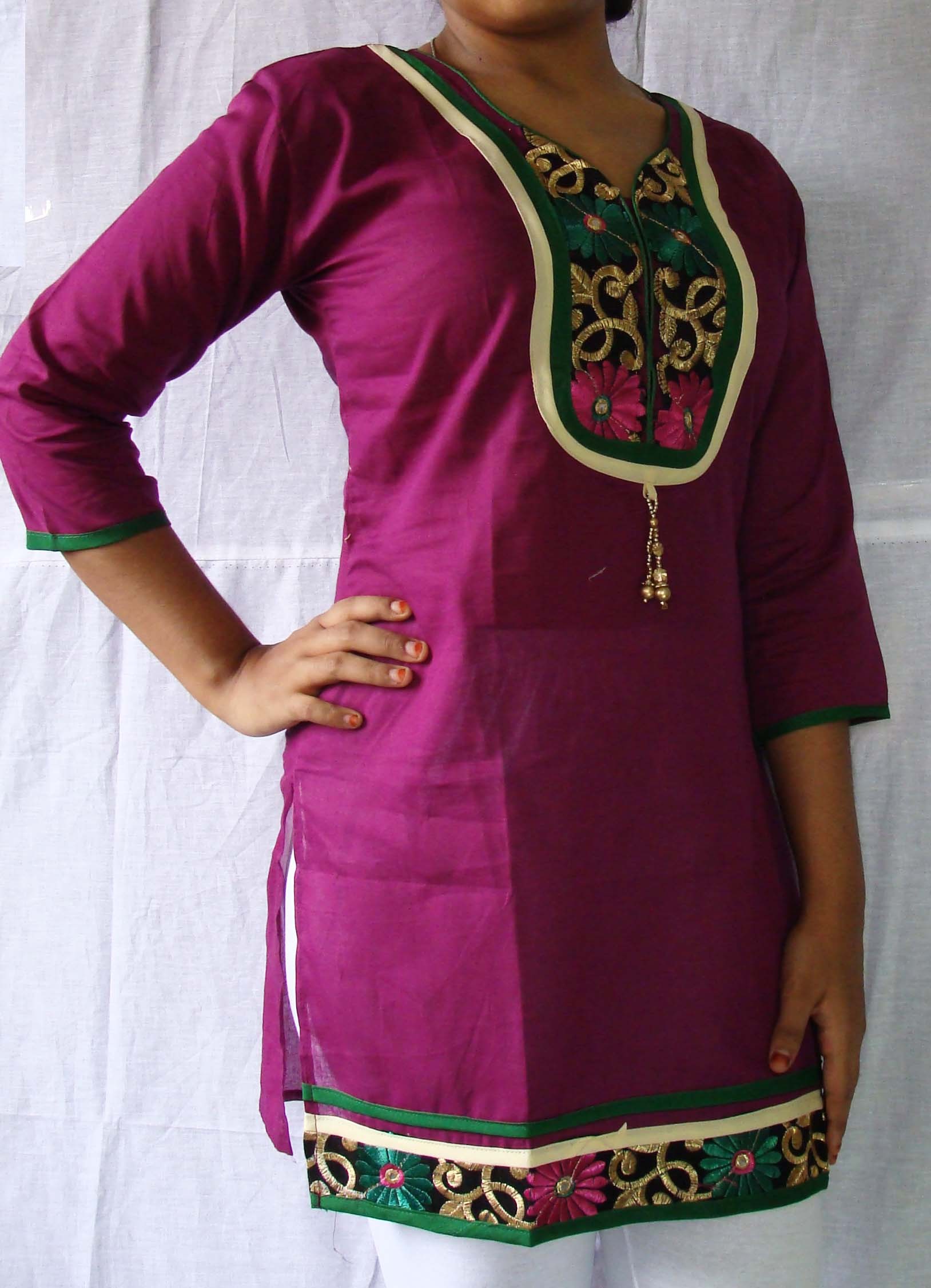 Designer Cotton Kurti 2 Lace U Neck Hanging