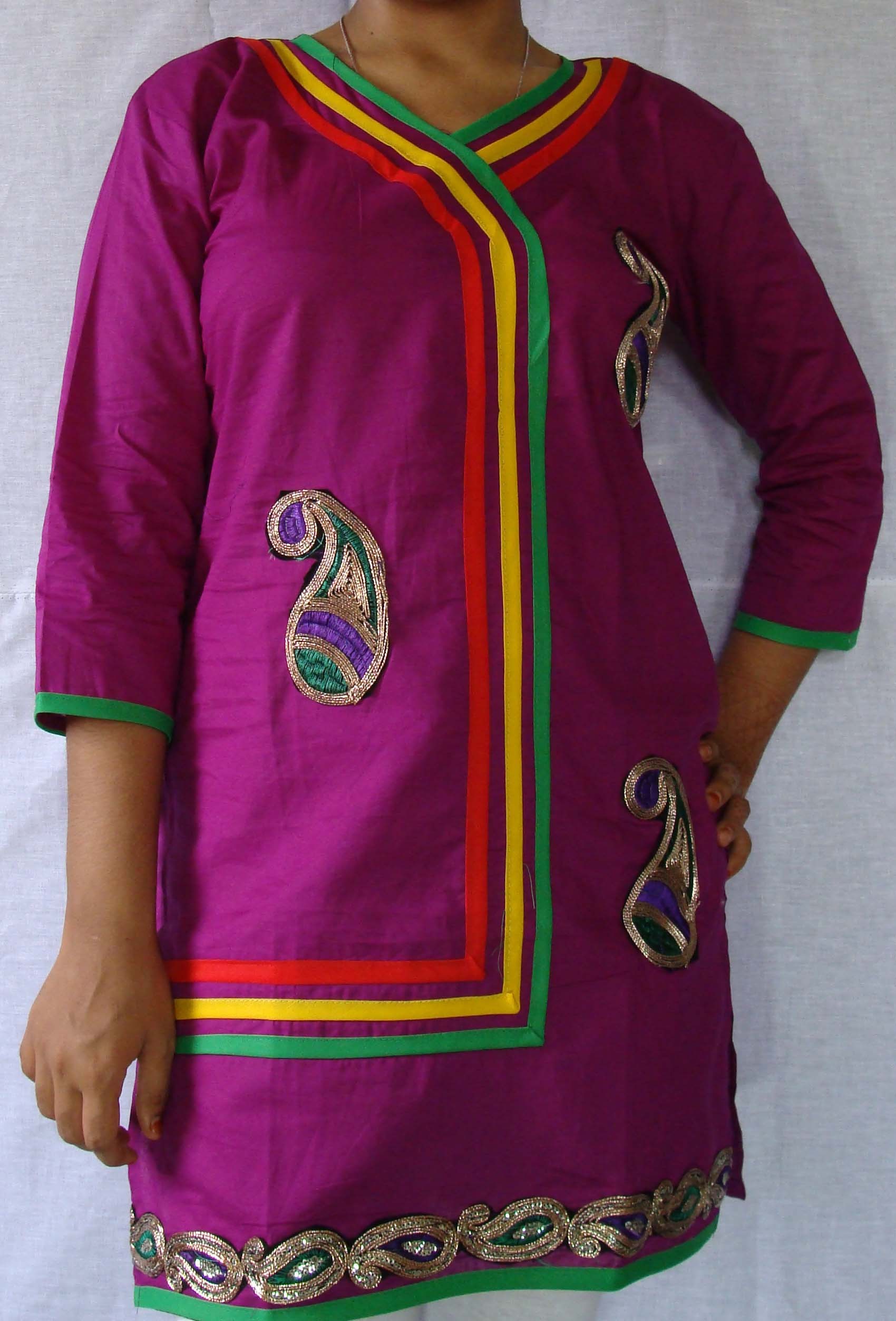 Designer Cotton Kurti 3 Piping With Lace