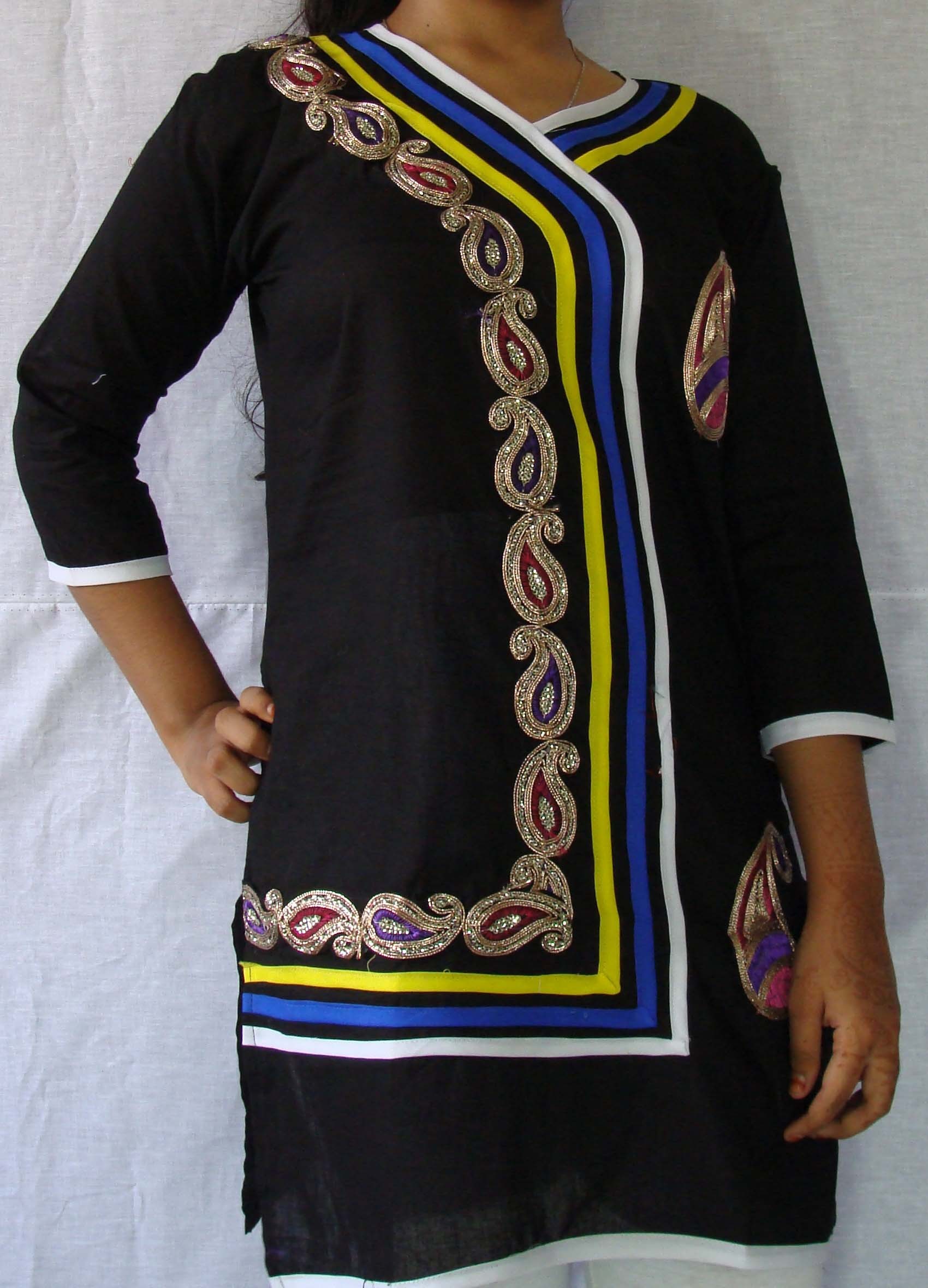 Designer Cotton Kurti 3 Piping With Lace
