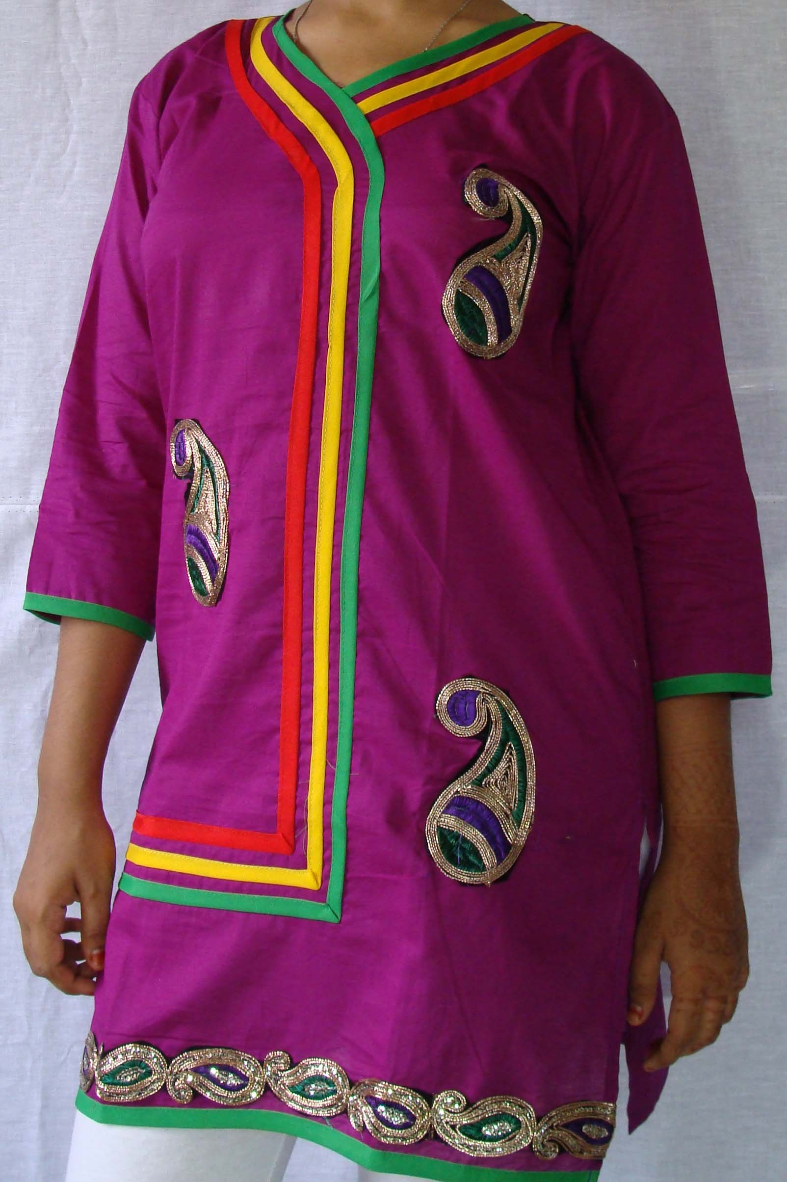 Designer Cotton Kurti 3 Piping With Lace