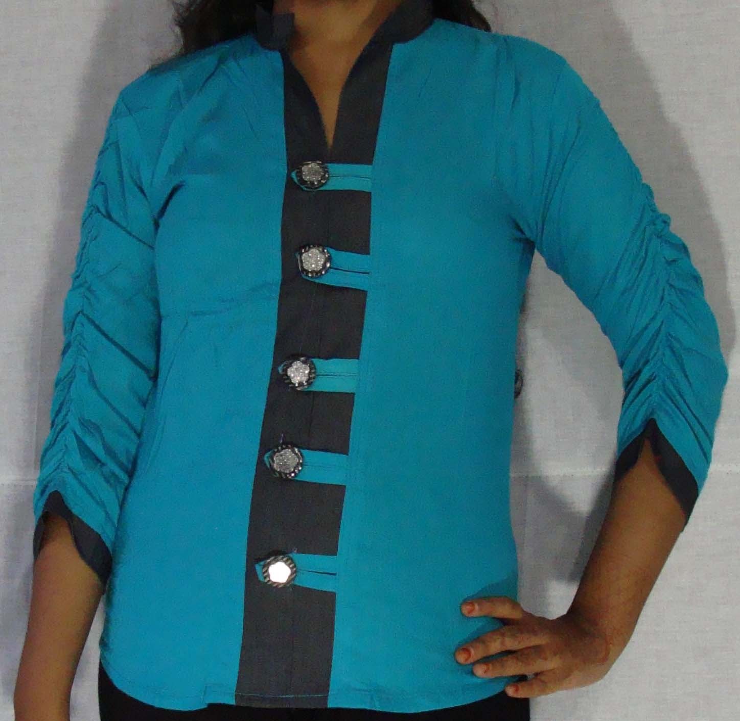 Designer Rayon Shirt Denim Collar With Loops