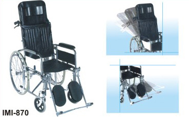 Commode Wheelchair - Chrome Plated Tubular Steel Frame, 45cm Leatherette Seat & Fixed Armrest - Solid Rear Wheels With Self Propelling Rings, Forward Push Safety Brakes