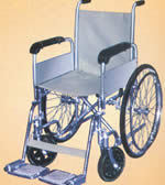 Commode Wheelchair - Chrome Plated Tubular Steel Frame, 45cm Leatherette Seat & Fixed Armrest - Solid Rear Wheels With Self Propelling Rings, Forward Push Safety Brakes