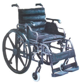 Commode Wheelchair - Chrome Plated Tubular Steel Frame, 45cm Leatherette Seat & Fixed Armrest - Solid Rear Wheels With Self Propelling Rings, Forward Push Safety Brakes