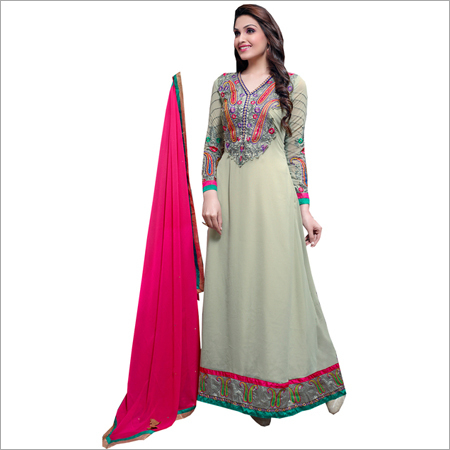 सिजलिंग ग्रे कढ़ाई फ्लोर टच अनारकली सलवार कमीज