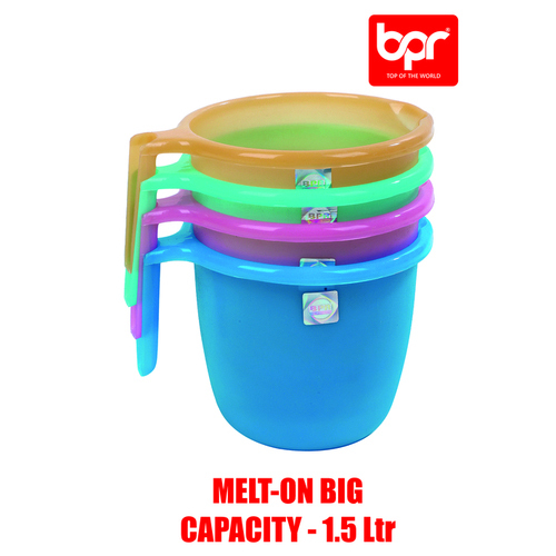 Bath Mug - Plastic, 1500 ml , Blue, Pink, Orange, Green, Rigid Material - Durable, Impact Resistant, Easy to Grip, Round Design