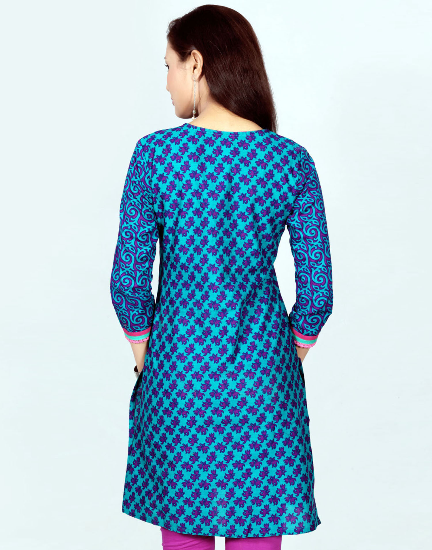 Printed Cotton Kurta - Standard Size, Blue Color | Light In Weight, Quick Dry, Washable, Female Use