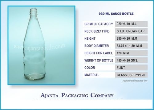 ग्लास 930 मिली केचप, सॉस, सिरका की बोतल