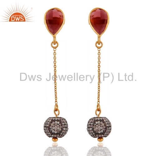 जेमस्टोन डायमंड पावे स्टर्लिंग सिल्वर ईयरिंग्स