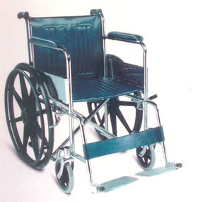 Commode Wheelchair - Chrome Plated Tubular Steel Frame, 45cm Leatherette Seat & Fixed Armrest - Solid Rear Wheels With Self Propelling Rings, Forward Push Safety Brakes