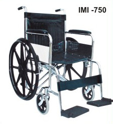 Commode Wheelchair - Chrome Plated Tubular Steel Frame, 45cm Leatherette Seat & Fixed Armrest - Solid Rear Wheels With Self Propelling Rings, Forward Push Safety Brakes