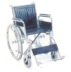 Commode Wheelchair - Chrome Plated Tubular Steel Frame, 45cm Leatherette Seat & Fixed Armrest - Solid Rear Wheels With Self Propelling Rings, Forward Push Safety Brakes