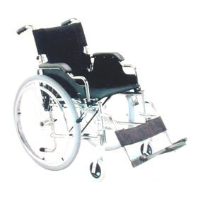 Commode Wheelchair - Chrome Plated Tubular Steel Frame, 45cm Leatherette Seat & Fixed Armrest - Solid Rear Wheels With Self Propelling Rings, Forward Push Safety Brakes