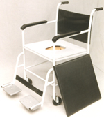 Commode Wheelchair - Chrome Plated Tubular Steel Frame, 45cm Leatherette Seat & Fixed Armrest - Solid Rear Wheels With Self Propelling Rings, Forward Push Safety Brakes