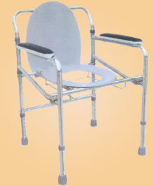 Commode Wheelchair - Chrome Plated Tubular Steel Frame, 45cm Leatherette Seat & Fixed Armrest - Solid Rear Wheels With Self Propelling Rings, Forward Push Safety Brakes