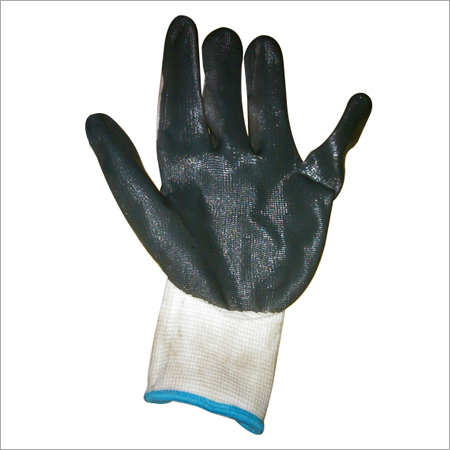RUBBER COTTON MIXED HAND GLOVES - Polyester Material, Manual Size, Blue and Grey Color | High Tear Strength, Water-Proof, Excellent Wet Grip