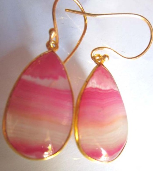 इयररिंग नेचुरल चेलेडोनी पिंक (गुलाबी) नाशपाती के आकार की बाली पहनने के लिए तैयार 29 सीटी