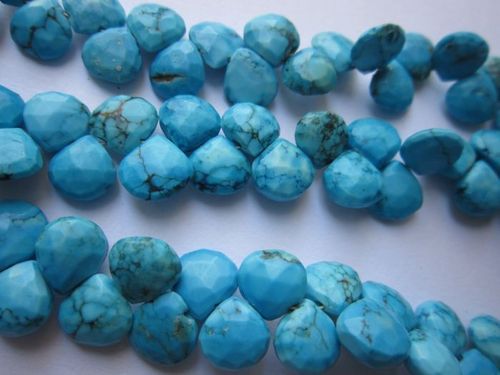 ब्लू 8 इंच फ़िरोज़ा लाइनिंग फ़ेस्ड ब्रिओलेट्स 7-8 एमएम बीड्स सिंगल स्ट्रैंड