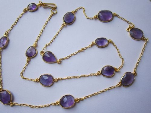 पर्पल एमेथिस्ट 13 पीसी कनेक्टर्स गोल्ड प्लेटेड चेन 30 इंच