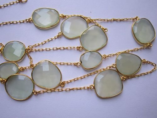 व्हाइट एक्वा ग्रीन चेलेडोनी 15 पीसी कनेक्टर्स गोल्ड प्लेटेड चेन 36 इंच