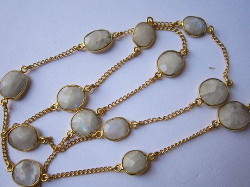 व्हाइट रेनबो मूनस्टोन 13 पीसी कनेक्टर्स गोल्ड प्लेटेड चेन 22 इंच