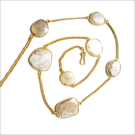 व्हाइट पीच मूनस्टोन 7 पीसी कनेक्टर्स गोल्ड प्लेटेड चेन 18 इंच