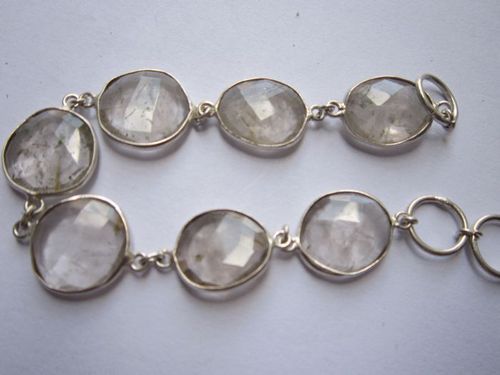 राउंड गोल्डन रूटाइल 7 पीसी कनेक्टर्स सिल्वर प्लेटेड ब्रेसलेट 7.5 इंच