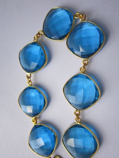 स्काई ब्लू बीटी क्वार्ट्ज 7 पीस कनेक्टर गोल्ड प्लेटेड ब्रेसलेट 7.5 इंच