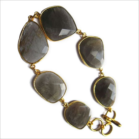 ब्लैक ग्रे मूनस्टोन 7 पीसी कनेक्टर्स गोल्ड प्लेटेड ब्रेसलेट 7.5 इंच