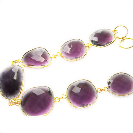 पर्पल एमेथसिट क्वार्ट्ज 7 पीसी कनेक्टर्स गोल्ड प्लेटेड ब्रेसलेट 7.5 इंच
