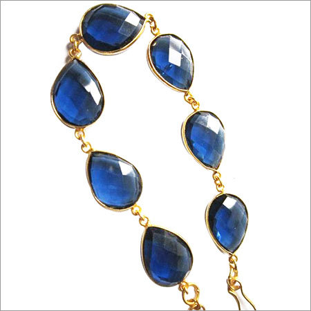 ब्लू आयोलाइट क्वार्ट्ज 7 पीसी कनेक्टर्स गोल्ड प्लेटेड ब्रेसलेट 7.5 इंच