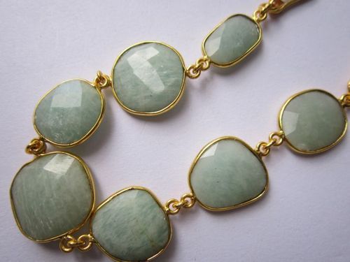 स्काई ब्लू अमोजोनाइट 7 पीस कनेक्टर्स गोल्ड प्लेटेड ब्रेसलेट 7.5 इंच