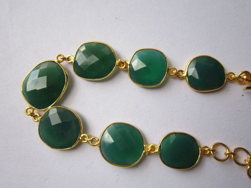 हरा हरा गोमेद 7 पीसी कनेक्टर्स गोल्ड प्लेटेड ब्रेसलेट 7.5 इंच