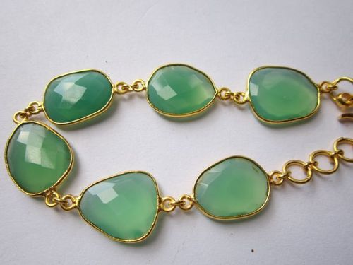 ग्रीन गोमेद 6 पीसी कनेक्टर्स गोल्ड प्लेटेड ब्रेसलेट 7.5 इंच