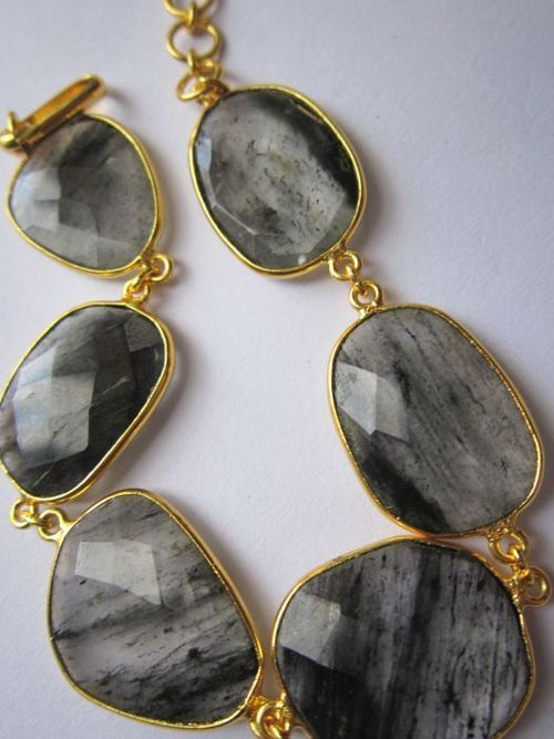 रूटाइल क्वार्ट्ज 6 पीस कनेक्टर्स गोल्ड प्लेटेड ब्रेसलेट 7.5 इंच वजन: 5-20 ग्राम (जी)