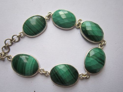 ग्रीन मैलाकाइट 6 पीस कनेक्टर सिल्वर प्लेटेड ब्रेसलेट 7.5 इंच