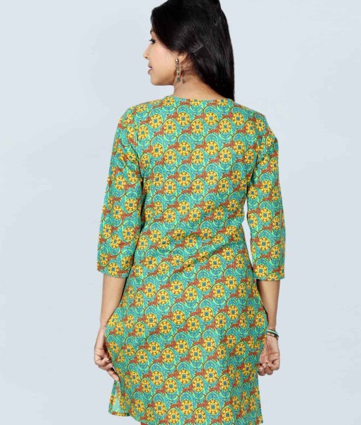 Floral Printed Kurta With Embroidered Yoke - Cotton, S M L Xl Xxl, Green | Light In Weight, Quick Dry, Washable, Printed Texture
