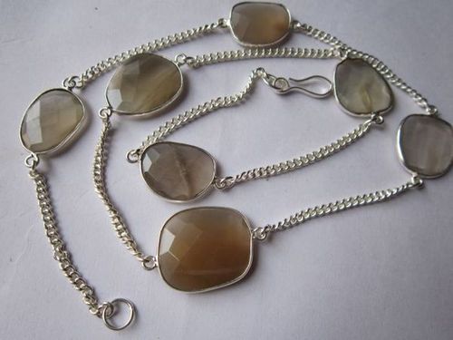 ब्राउन पीच मूनस्टोन 7 पीस कनेक्टर 18 इंच रेडी टू वियर चेन#