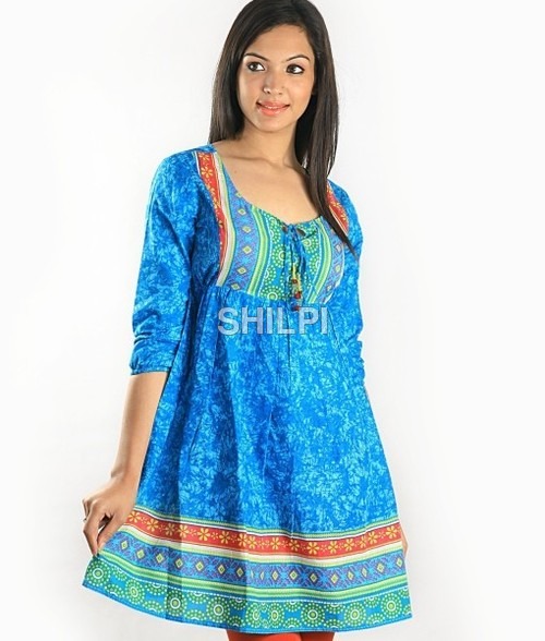 Light In Weight Blue Cotton Indo-Western Top