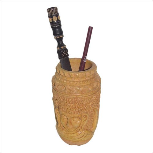 Exclusive Buddha Wooden Pen Stand - Wooden, 3-5 Inch, Round Shape | Ideal for Organizing Pens with a Unique Buddha Design