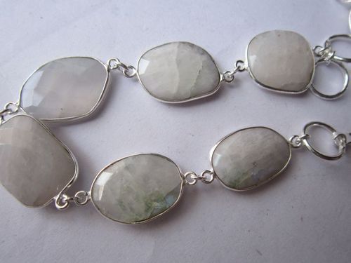 व्हाइट रेनबो 6 पीस स्टर्लिंग सिल्वर प्लेटेड 7 इंच कनेक्टर पहनने के लिए तैयार ब्रेसलेट