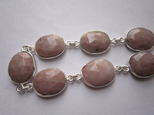ब्राउन पिंक मूनस्टोन 7 पीस स्टर्लिंग सिल्वर प्लेटेड 8 इंच कनेक्टर पहनने के लिए तैयार ब्रेसलेट