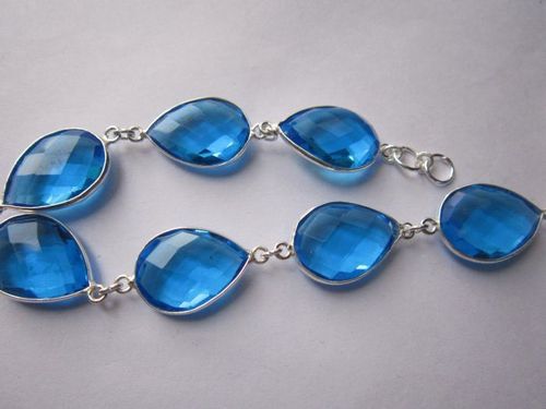 स्काई ब्लू BT क्वार्ट्रेज़ 7 पीस स्टर्लिंग सिल्वर प्लेटेड 8 इंच कनेक्टर पहनने के लिए तैयार ब्रेसलेट