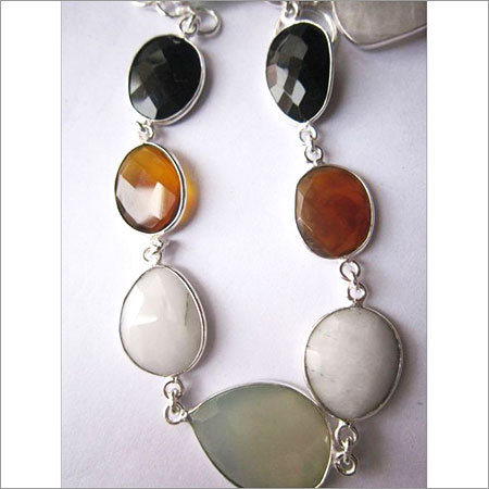 काला और सफेद और नारंगी मल्टी 7 पीस स्टर्लिंग सिल्वर प्लेटेड 8 इंच कनेक्टर पहनने के लिए तैयार ब्रेसलेट