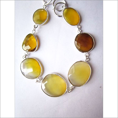 पीला चेलेडोनी 7 पीस स्टर्लिंग सिल्वर प्लेटेड 8 इंच कनेक्टर पहनने के लिए तैयार ब्रेसलेट वज़न: 5-20 ग्राम (G)